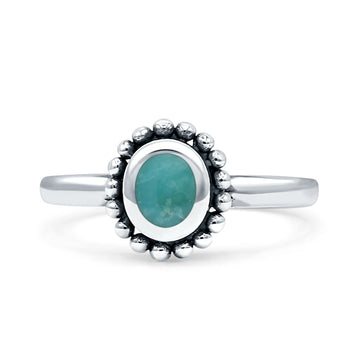 Petite Dainty New Style Oval Statement Fashion Oxidized Simulated Turquoise 925 Sterling Silver